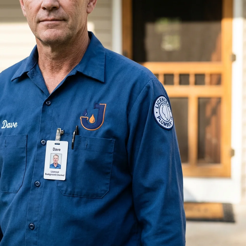 Licensed plumber showing ID badge in Moraga, CA