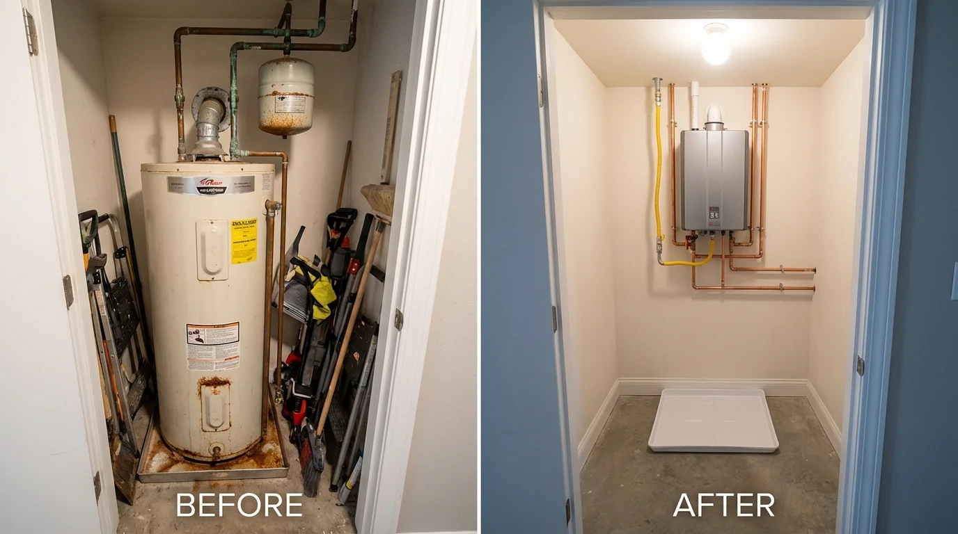 Tank water heater versus wall-mounted tankless unit comparison for Moraga, CA homeowners