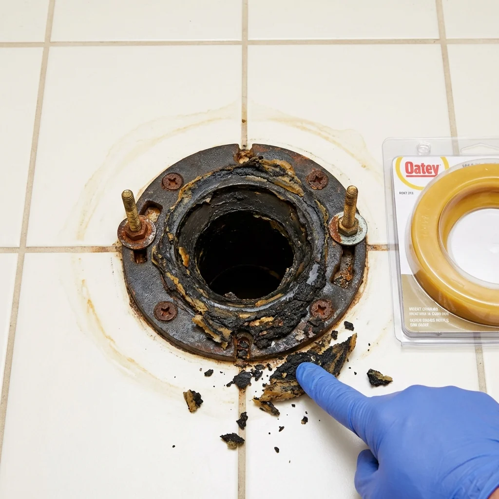 Failed wax ring showing water seepage at the base of a toilet in a Moraga, CA home