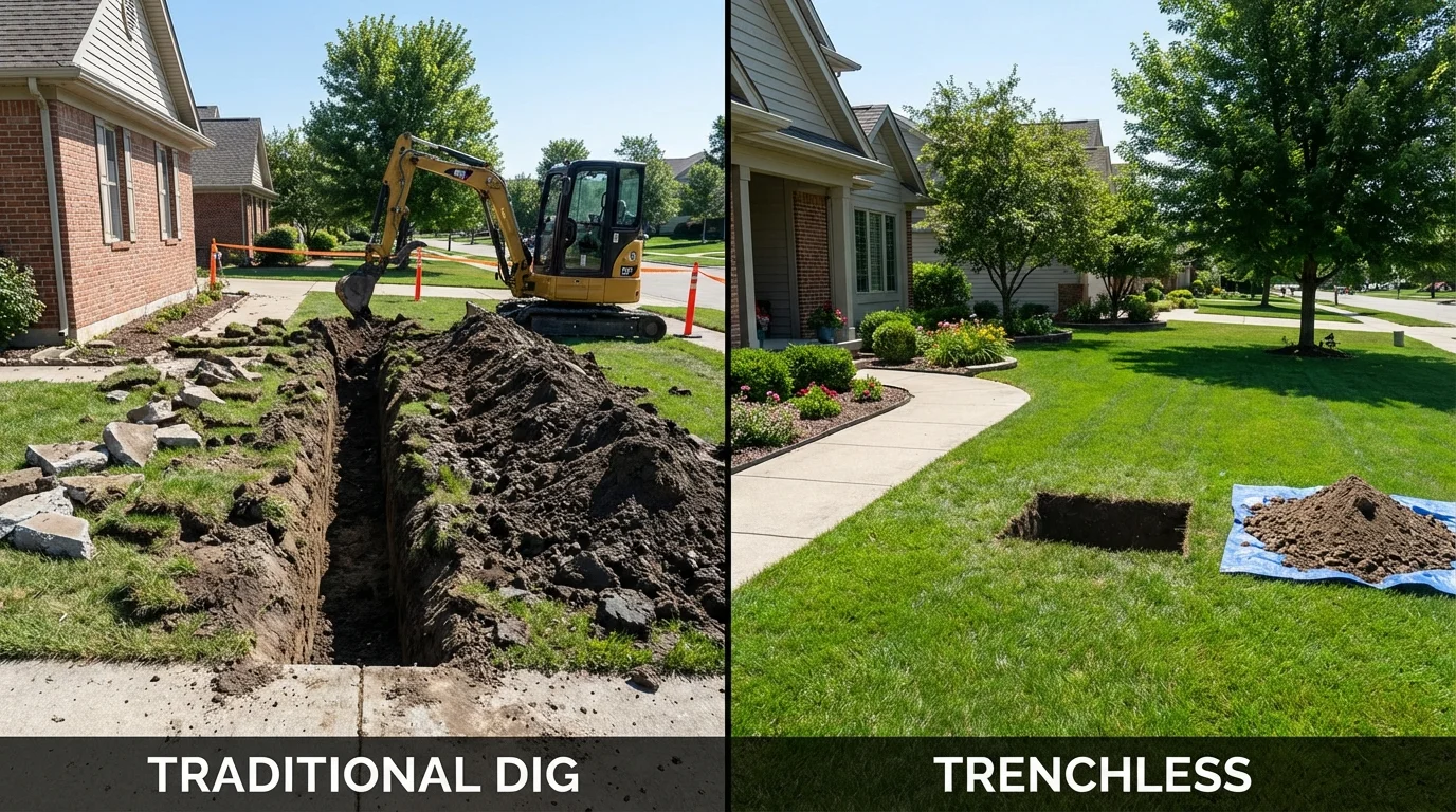 Trenchless sewer repair with minimal yard damage versus traditional excavation in Moraga, CA